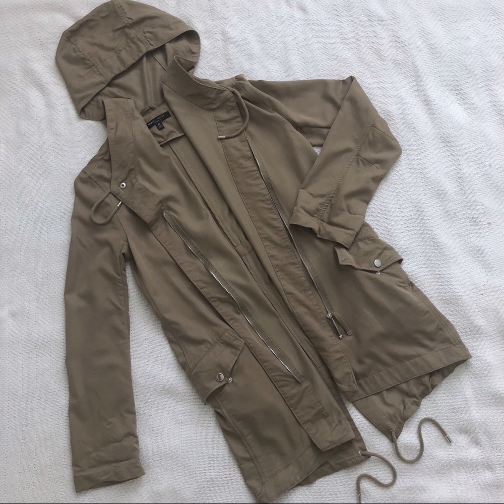 Olive Green Hooded Lightweight Jacket.